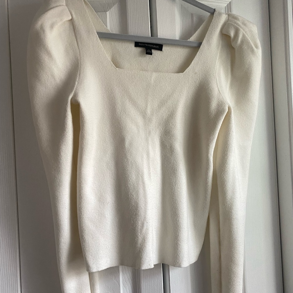 Banana Republic Cream Square Neck Puff Sleeve Top